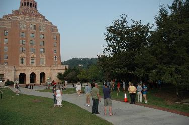 Photo of Asheville City Hall with parcel at right