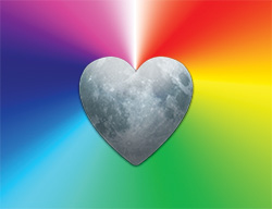 Heart-shaped Moon with rainbow aura